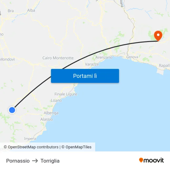 Pornassio to Torriglia map