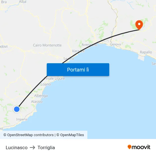 Lucinasco to Torriglia map
