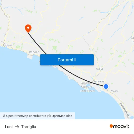 Luni to Torriglia map