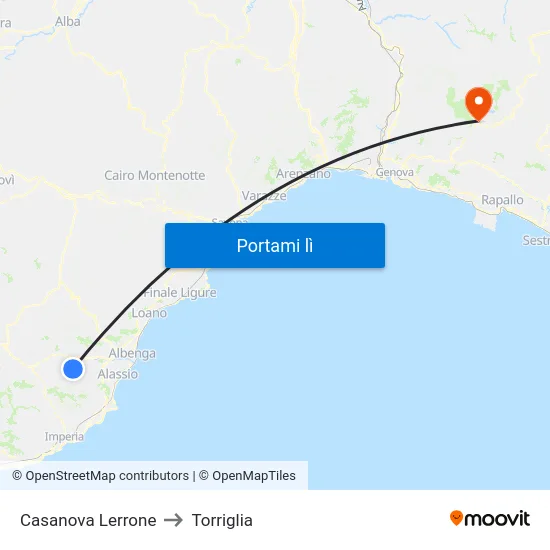 Casanova Lerrone to Torriglia map