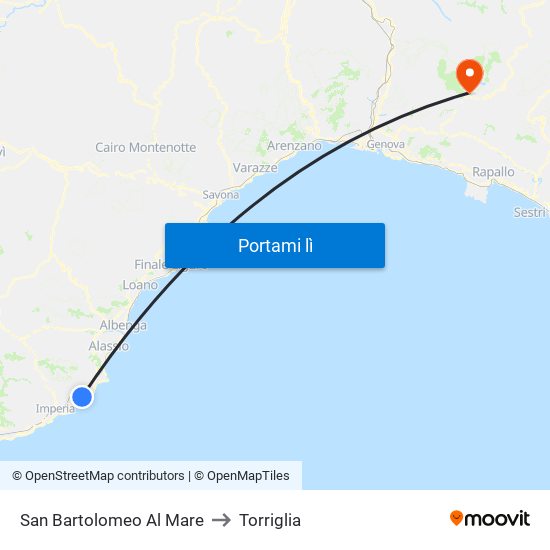 San Bartolomeo Al Mare to Torriglia map