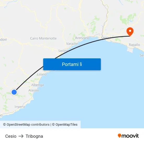 Cesio to Tribogna map