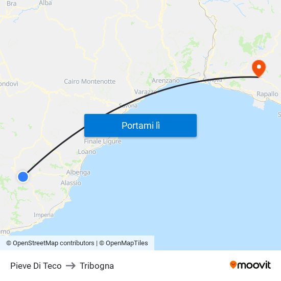 Pieve Di Teco to Tribogna map