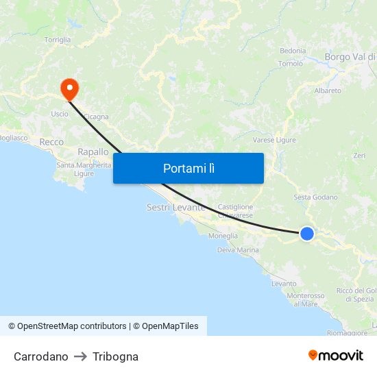 Carrodano to Tribogna map