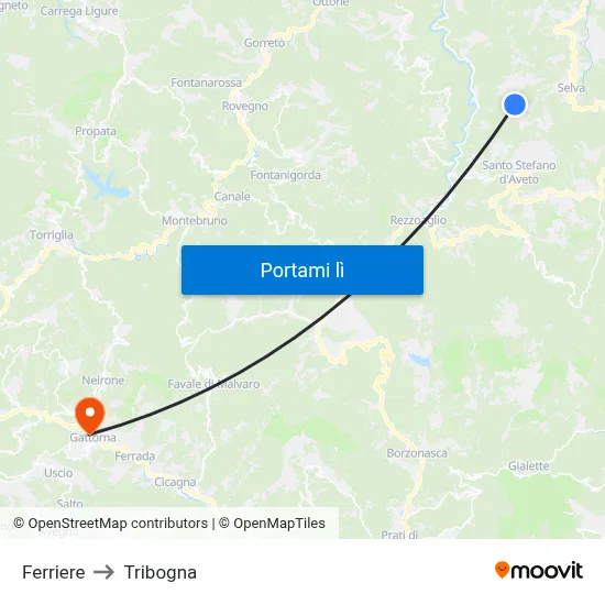 Ferriere to Tribogna map