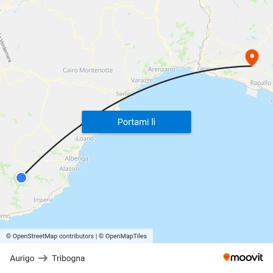 Aurigo to Tribogna map