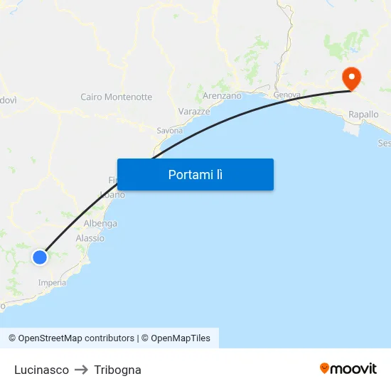 Lucinasco to Tribogna map