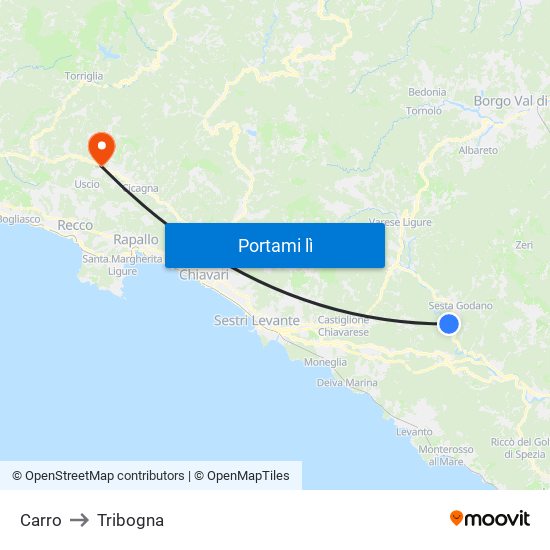 Carro to Tribogna map
