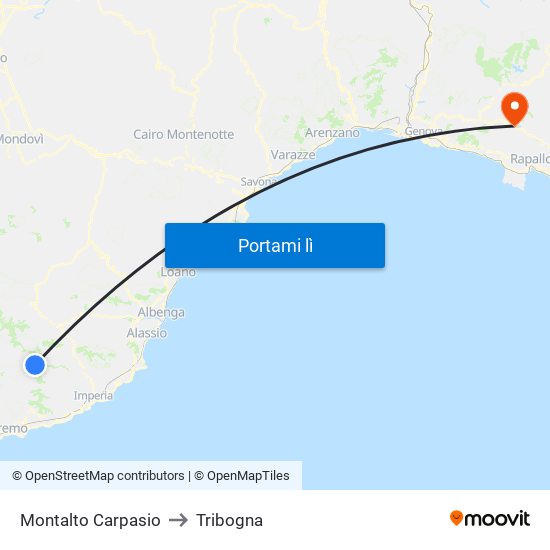 Montalto Carpasio to Tribogna map