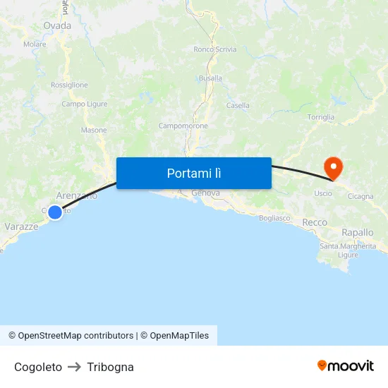 Cogoleto to Tribogna map
