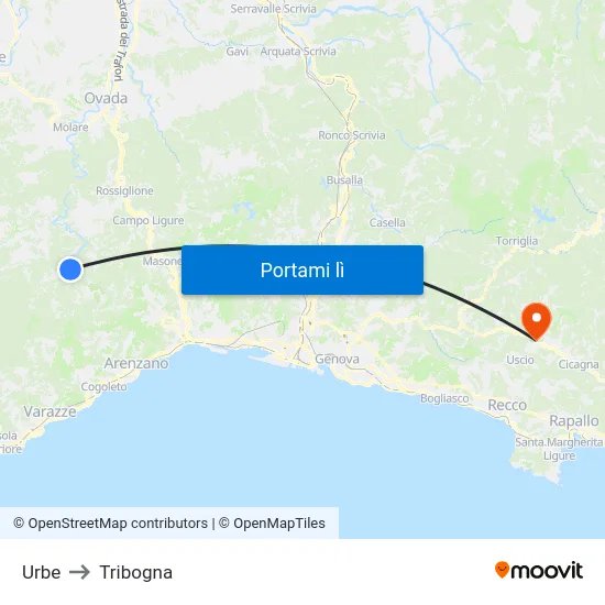 Urbe to Tribogna map