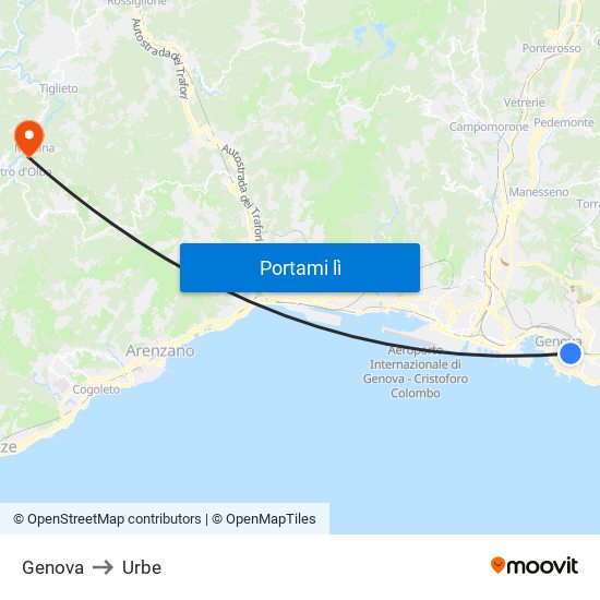 Genova to Urbe map