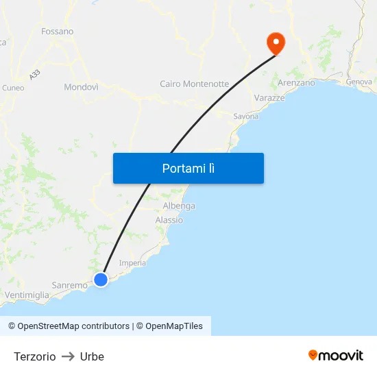 Terzorio to Urbe map