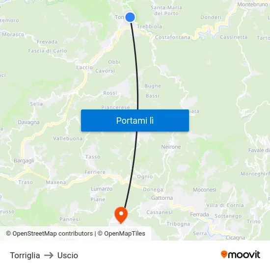 Torriglia to Uscio map