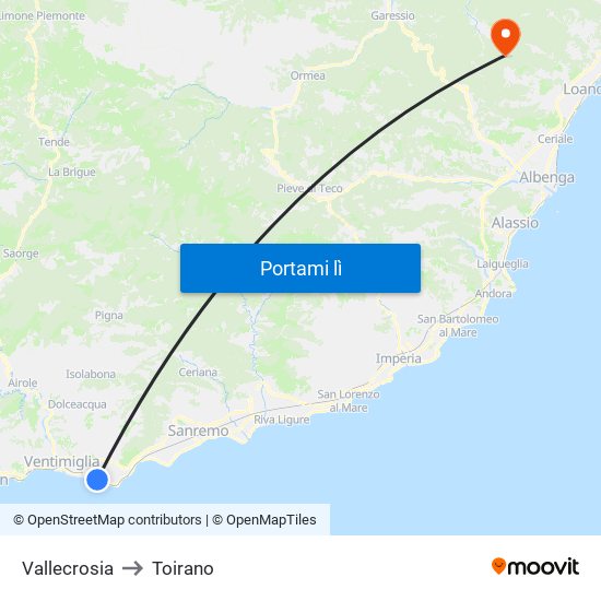 Vallecrosia to Toirano map