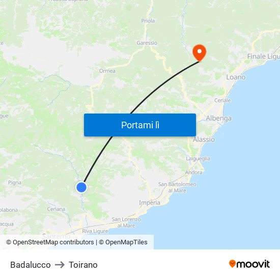 Badalucco to Toirano map