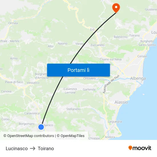 Lucinasco to Toirano map