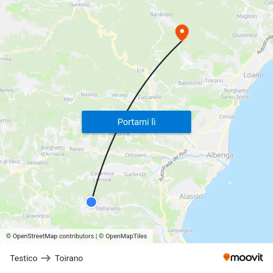 Testico to Toirano map