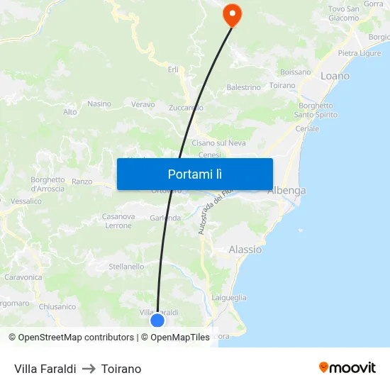 Villa Faraldi to Toirano map