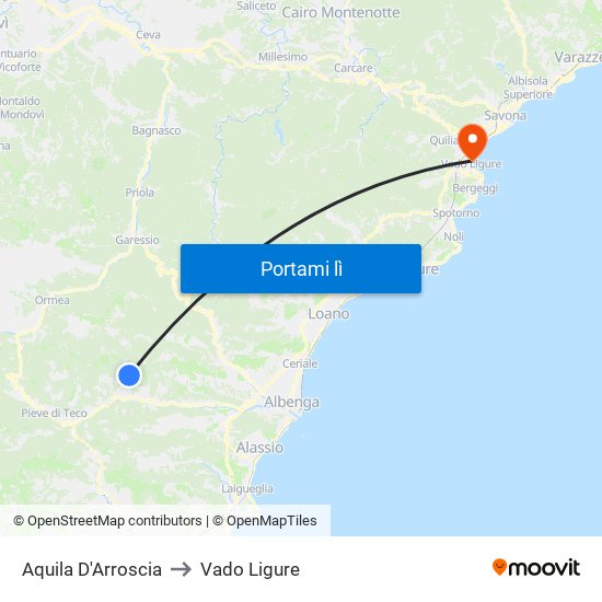 Aquila D'Arroscia to Vado Ligure map