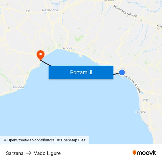 Sarzana to Vado Ligure map
