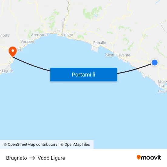 Brugnato to Vado Ligure map