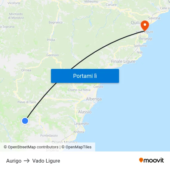 Aurigo to Vado Ligure map
