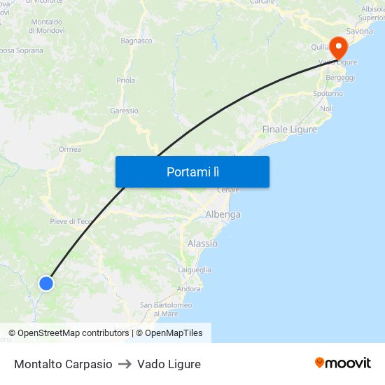 Montalto Carpasio to Vado Ligure map