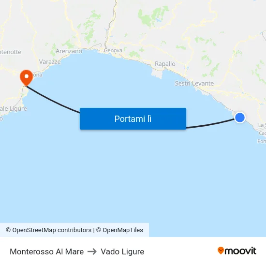 Monterosso Al Mare to Vado Ligure map
