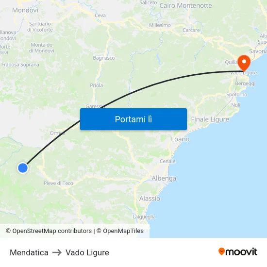 Mendatica to Vado Ligure map