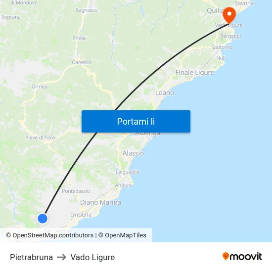 Pietrabruna to Vado Ligure map