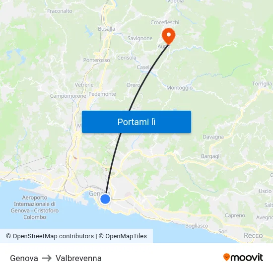 Genova to Valbrevenna map