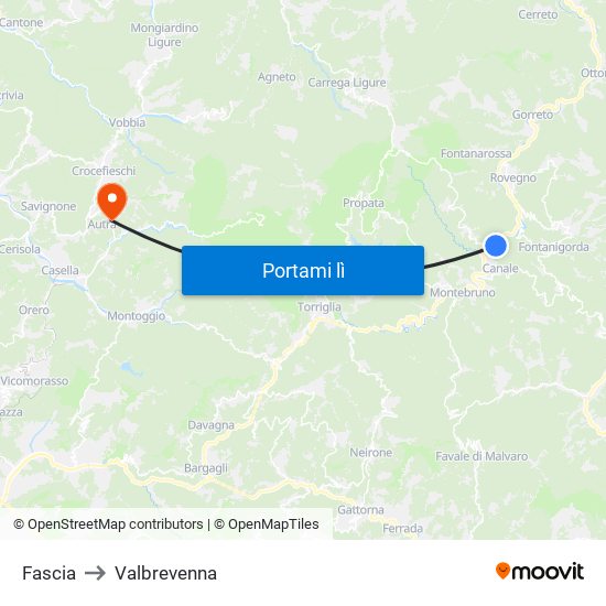 Fascia to Valbrevenna map