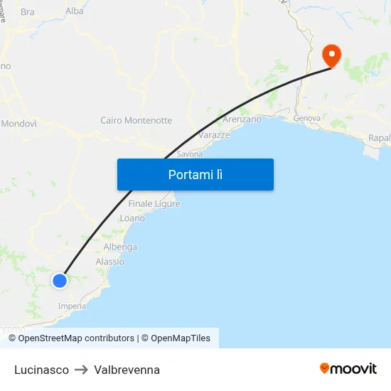 Lucinasco to Valbrevenna map