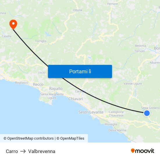 Carro to Valbrevenna map