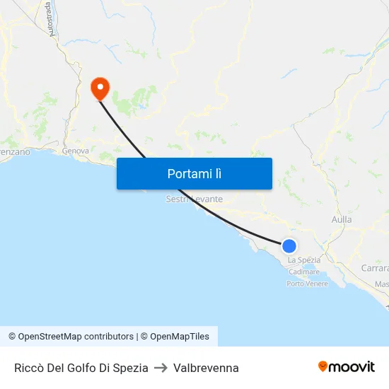 Riccò Del Golfo Di Spezia to Valbrevenna map