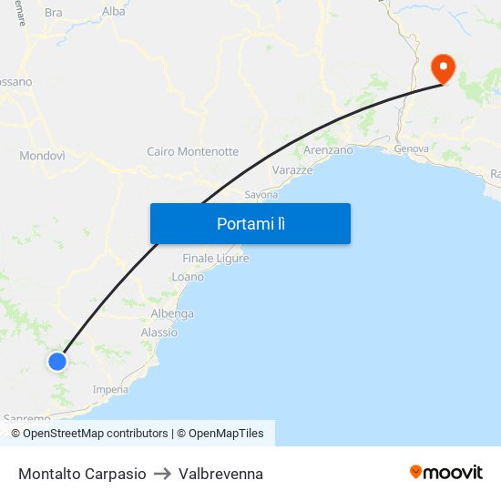 Montalto Carpasio to Valbrevenna map