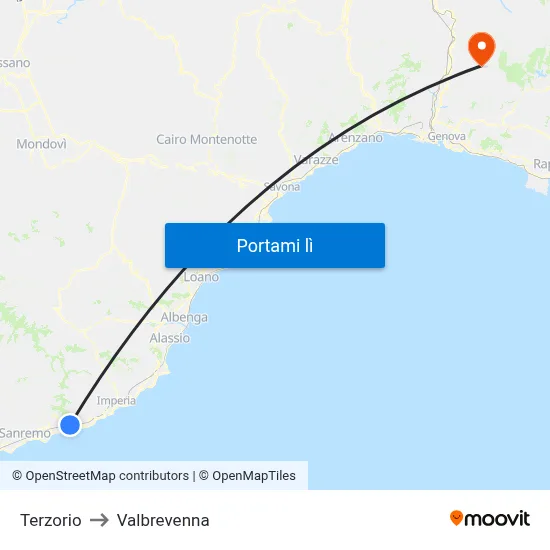Terzorio to Valbrevenna map