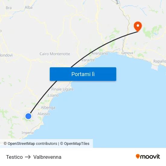 Testico to Valbrevenna map