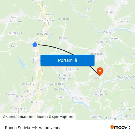 Ronco Scrivia to Valbrevenna map