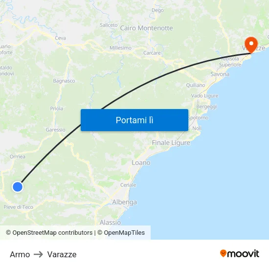 Armo to Varazze map