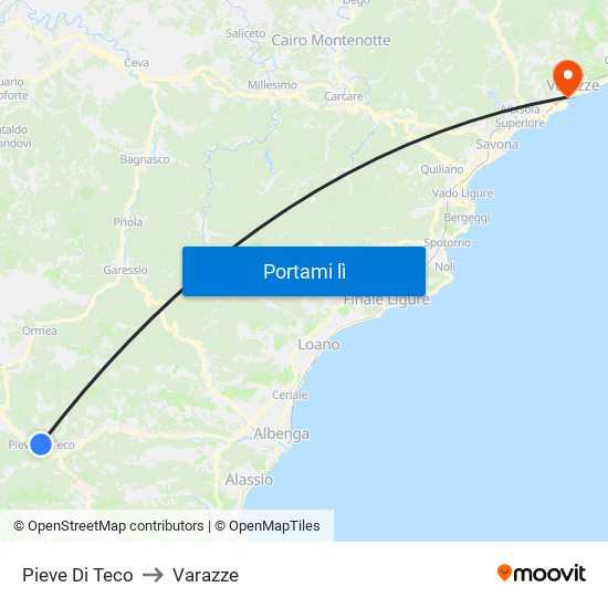 Pieve Di Teco to Varazze map