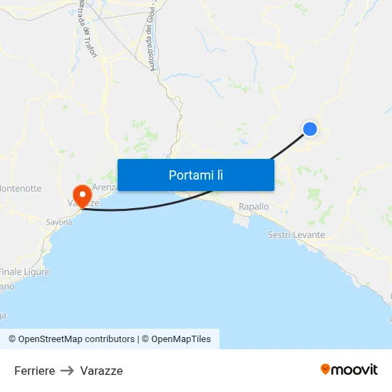 Ferriere to Varazze map