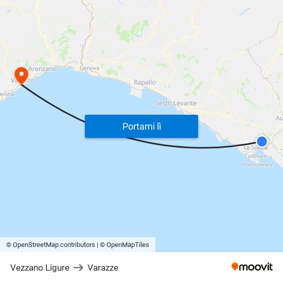 Vezzano Ligure to Varazze map