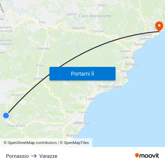 Pornassio to Varazze map