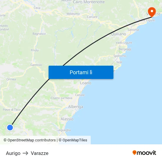 Aurigo to Varazze map