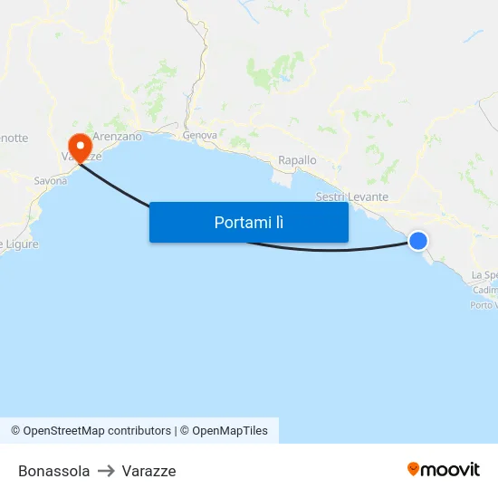 Bonassola to Varazze map