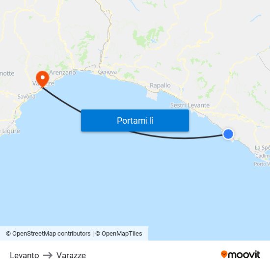 Levanto to Varazze map