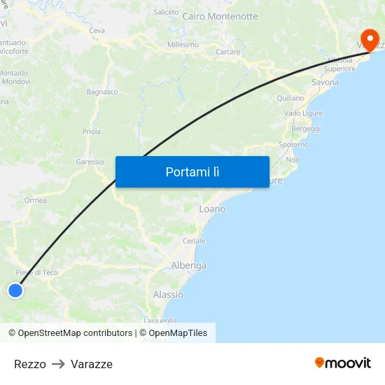 Rezzo to Varazze map