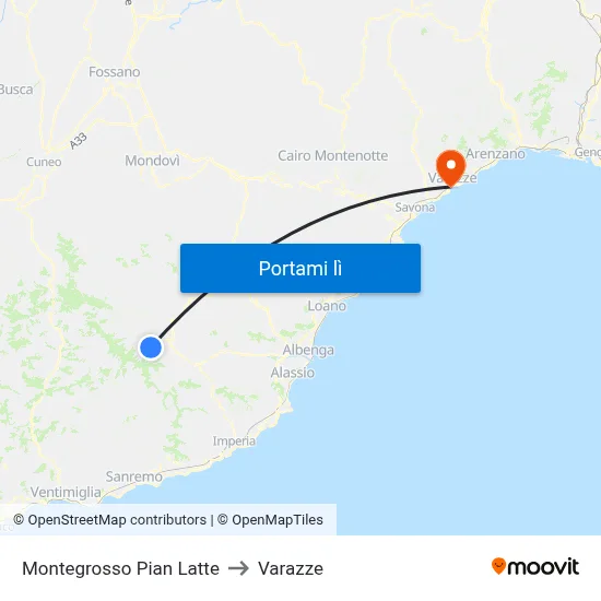 Montegrosso Pian Latte to Varazze map